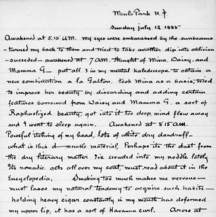 Handwritten page from Edison's Diary
