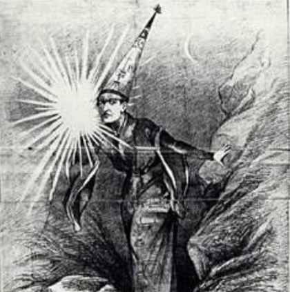 Drawing of Edison as the Wizard of Menlo Park